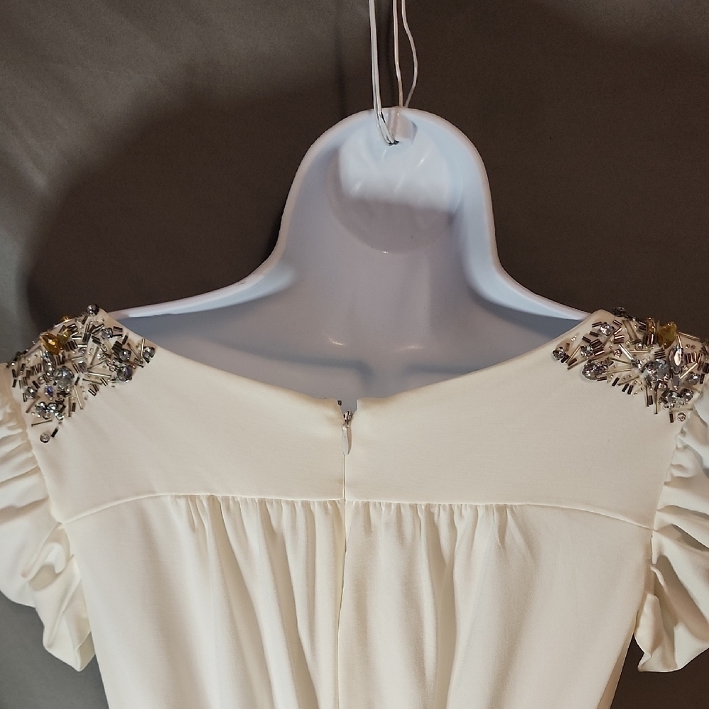 Suzi Chin for Maggy Boutique Cream Draped Midi Dress With Jewels - Picture 6 of 15